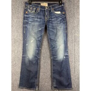 Big Star LIV Jeans 29R Stretch Bootcut Blue Denim Thick Stitch Low Rise Women